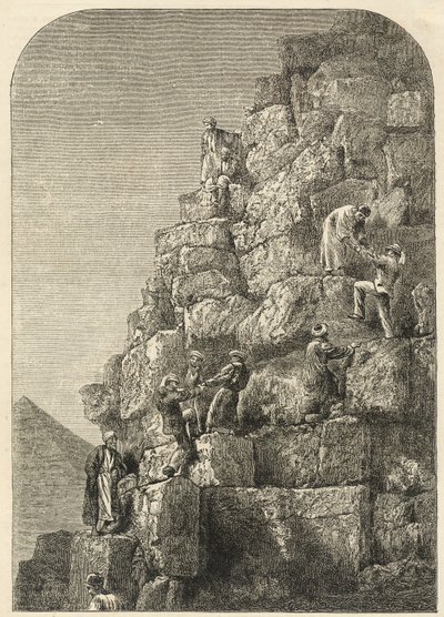 Ascent of the Great Pyramid, engraved from a photograph by English School
